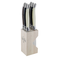Laguiole by Andre Verdier Debutant Mixed Brown Handle Steak Knife Set of 6 in Block