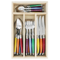 Laguiole by Andre Verdier Debutant Cutlery Set 24 Piece in Tray Mixed Colour Original