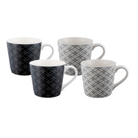Bundanoon Mod Mug 400ml - Monochrome Geometrics Set of 4
