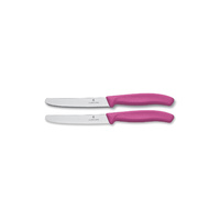 Victorinox Steak / Tomato Knives Serrated Pink Handles 11cm Set of 2