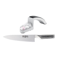 GLOBAL Classic 20cm Cooks Knife & Minosharp Set