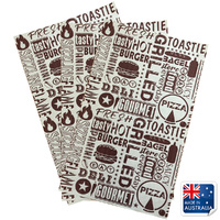 Greaseproof Paper Maroon Tasty Print 200x300mm Pkt of 200