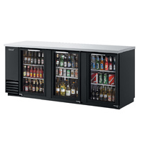 Black Back Bar Fridge 3 Door Glass 940L