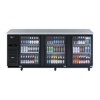 Black Back Bar Fridge 3 Door Glass 940L