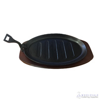 Cast Iron Steak Sizzling Plate with Wooden Base 290x185mm