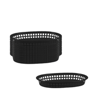 24x Black Plastic Bread Basket Large Oval Burger Fries Cafe American Style Diner