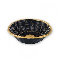 Bread Basket Dishwasher Safe Black Plastic Gold Trim Round 200mm