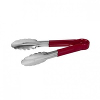 Stainless Steel Tong 1 Piece w PVC Coated Handle Red 230mm Set of 6