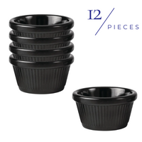 Ryner Melamine Round Fluted Ramekin Black 60ml Set of 12