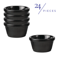 Ryner Melamine Round Fluted Ramekin Black 60ml Set of 24