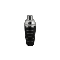MODA Cocktail Shaker with Black Body 3 Piece Base Strainer Lid & Cap