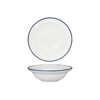 Luzerne Tin Tin White w Navy Blue Rim Deep Bowl 380mL Set of 3