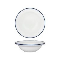 Luzerne Tin Tin White w Navy Blue Rim Deep Bowl 580mL Set of 3