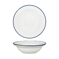Luzerne Tin Tin White w Navy Blue Rim Deep Bowl 830mL Set of 3