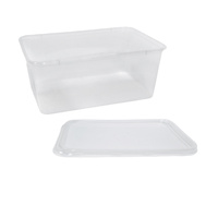 500x Clear Plastic Container w Flat Lid 1000mL Rectangle Disposable Chinese Dish
