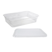 500x Clear Plastic Container w Flat Lid 500mL Rectangle Disposable Chinese Dish